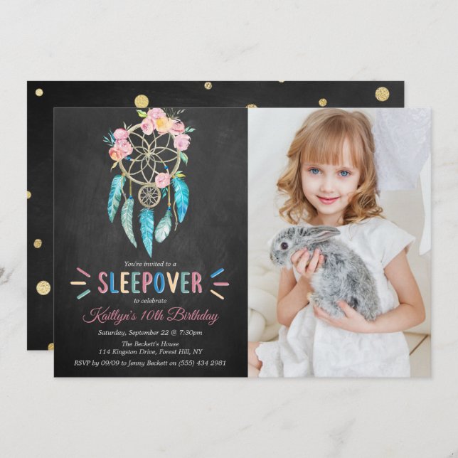 Dreamcatcher Sleepover Any Age Birthday Photo Invitation (Front/Back)
