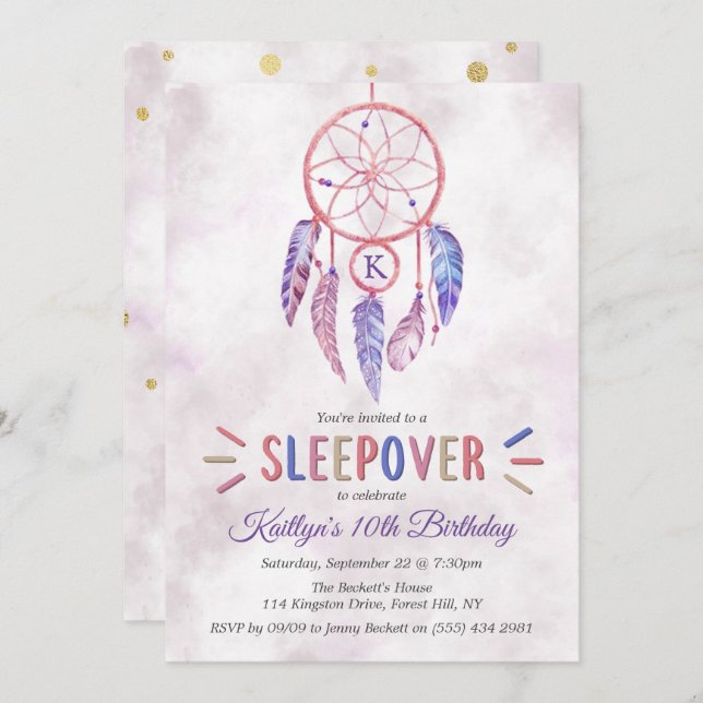 Dreamcatcher Sleepover Birthday Party Invitations (Front/Back)