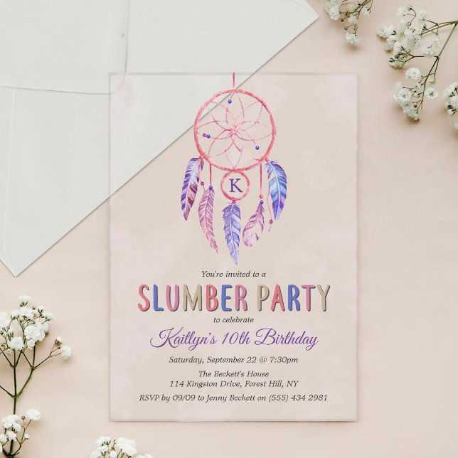 Dreamcatcher Slumber Party Birthday Acrylic Invitations (Creator Uploaded)