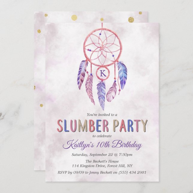 Dreamcatcher Slumber Party Birthday Invitations (Front/Back)
