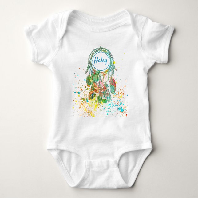 Dreamcatcher splatter personalised  baby bodysuit (Front)