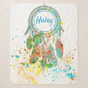 Dreamcatcher splatter personalised sherpa blanket