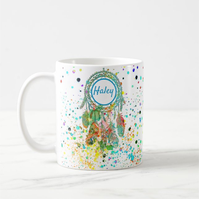 Dreamcatcher splatter personalized  coffee mug (Left)
