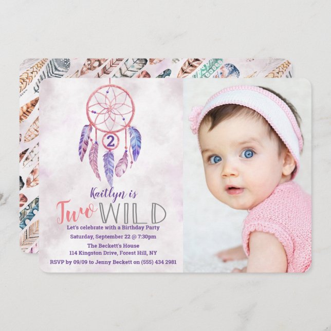 Dreamcatcher Two Wild Photo Birthday Invitations (Front/Back)