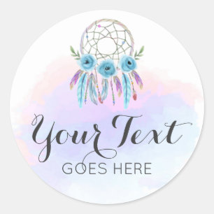 Dreamcatcher Watercolor Feathers Rustic Boho Chic Classic Round Sticker