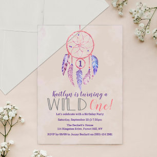 Dreamcatcher Wild One 1st Birthday Acrylic Invitations