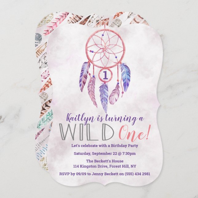 Dreamcatcher Wild One 1st Birthday Invitations (Front/Back)
