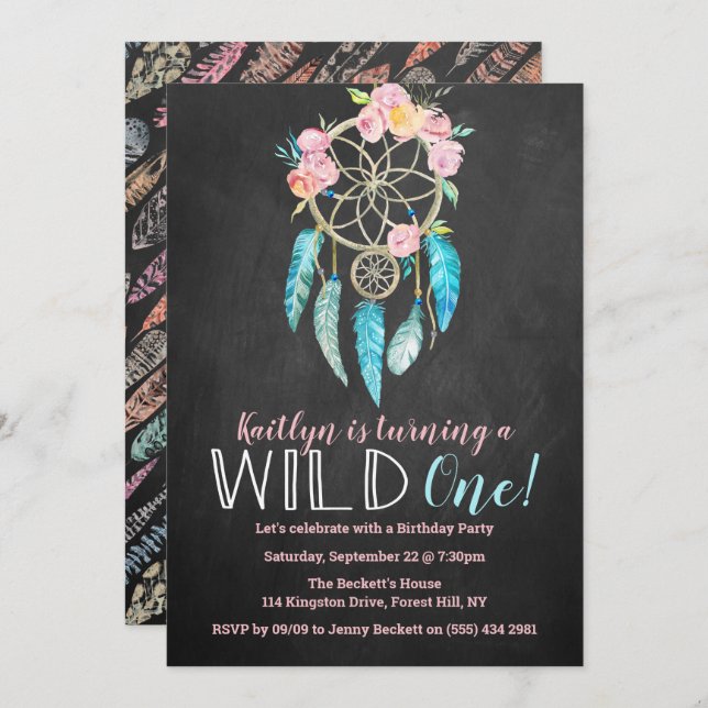 Dreamcatcher Wild One 1st Birthday Invitations (Front/Back)