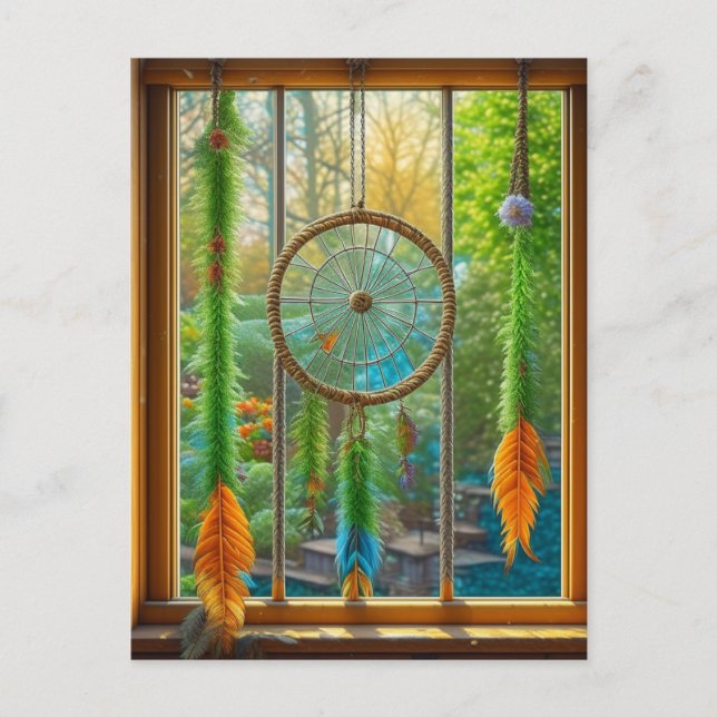 Dreamcatcher with Blue, Green and Orange Feathers  Postcard (Front)