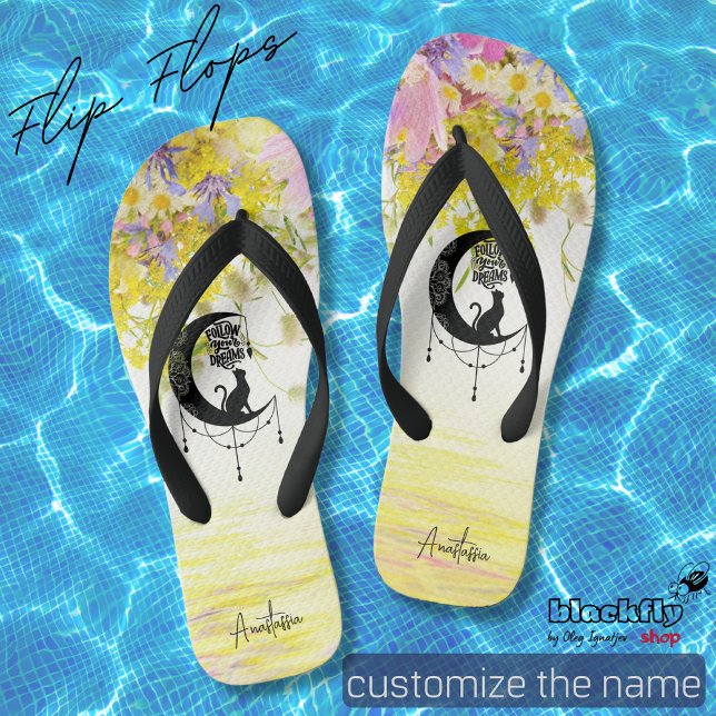 Dreamcatcher with cat | Follow your dreams beach Thongs (Creator Uploaded)