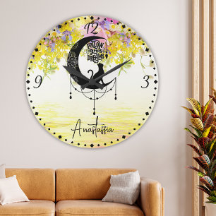 Dreamcatcher with cat   Follow your dreams Large Clock