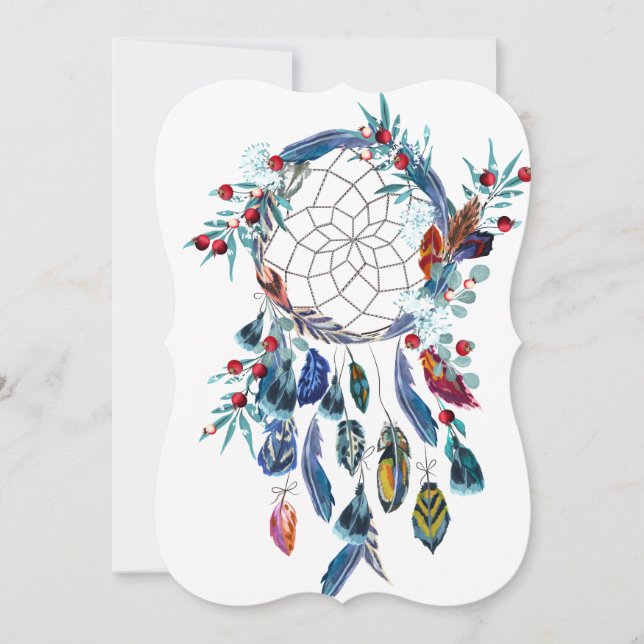 Dreamcatchers and watercolor feathers.  card (Front)