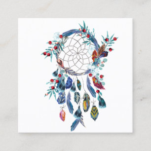 Dreamcatchers and watercolor feathers.  square business card