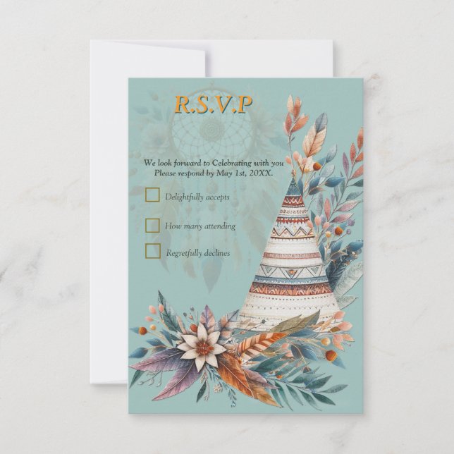 Dreamcatchers in a Bohemian theme RSVP Card (Front)