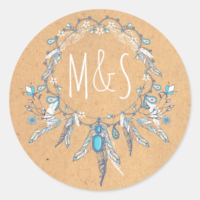 dreamcathcer boho vintage wedding classic round sticker (Front)