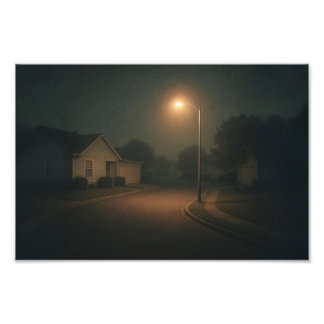 Dreamcore Suburban Night Street with Streetlight Photo Print