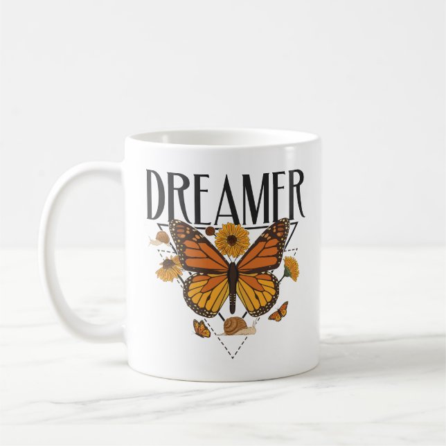 Dreamer Butterfly Cute Inspirational Butterfly  Coffee Mug (Left)