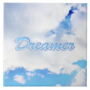 Dreamer Puffy White Clouds and Blue Sky Ceramic Tile