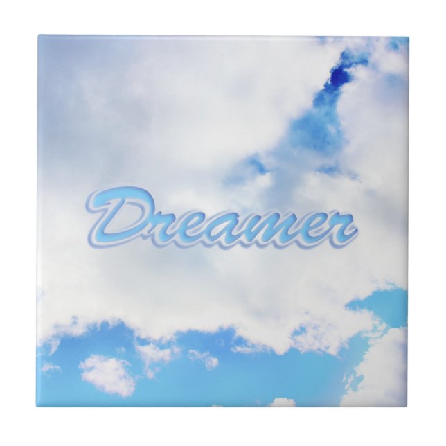 Dreamer Puffy White Clouds and Blue Sky Ceramic Tile (Front)