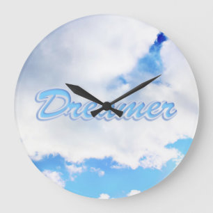 Dreamer Puffy White Clouds and Blue Sky Large Clock