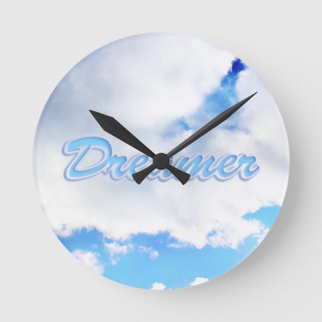 Dreamer Puffy White Clouds and Blue Sky Round Clock (Front)