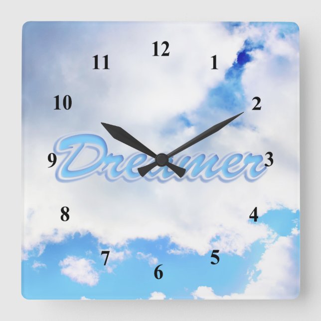 Dreamer Puffy White Clouds and Blue Sky Square Wall Clock (Front)
