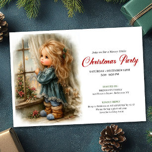 Dreamful Little Girl Awaiting Santa Editable Invitation