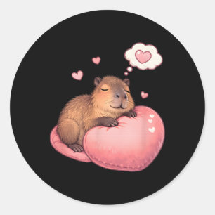 Dreaming Capyra On Heart Pillow Valentine Art Classic Round Sticker