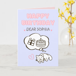 Dreaming Cat&Cake&Gift Happy Birthday Card