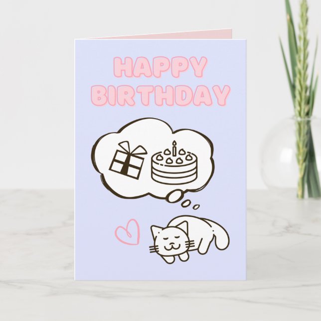 Dreaming Cat&Cake Happy Birthday Card (Front)