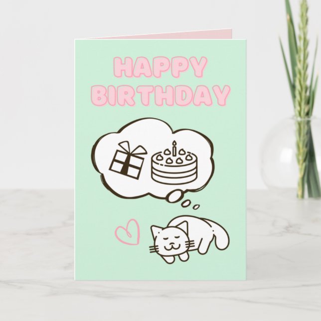 Dreaming Cat&Cake Happy Birthday Card (Front)