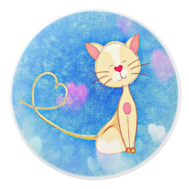 Dreaming Cat Ceramic Knob (Front)