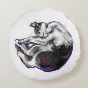 Dreaming cat Sleeping Hand Drawn Realistic Art Round Cushion