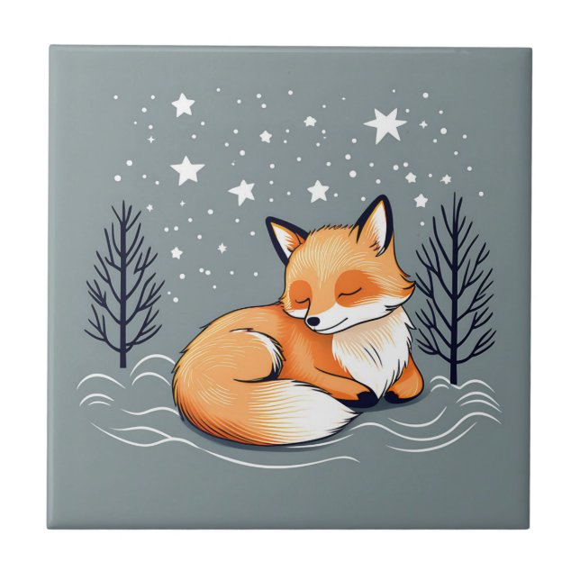 Dreaming Fox Night Sky Ceramic Tile (Front)