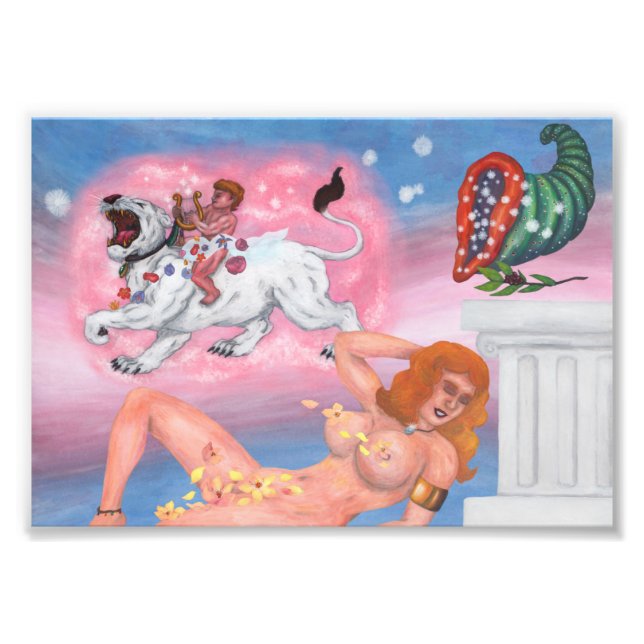 dreaming goddess and eros riding lioness photo print (Front)