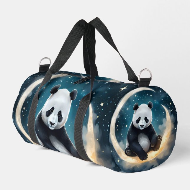 Dreaming in Moonlight: Panda's Celestial Serenade Duffle Bag (Left Corner)