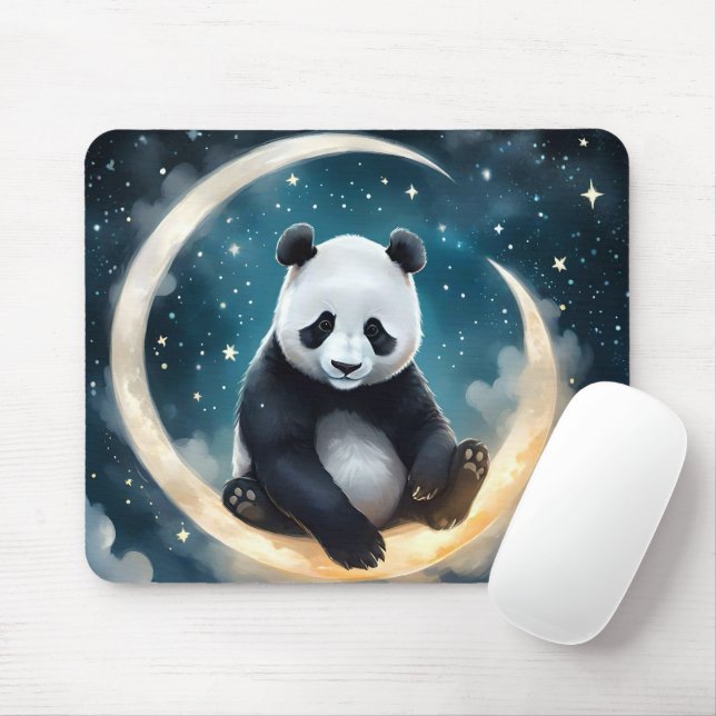 Dreaming in Moonlight: Panda's Celestial Serenade Mouse Pad (With Mouse)