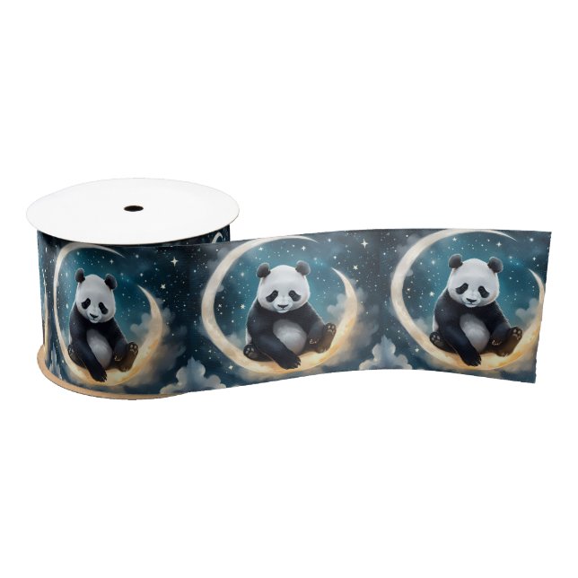 Dreaming in Moonlight: Panda's Celestial Serenade Satin Ribbon (Spool)