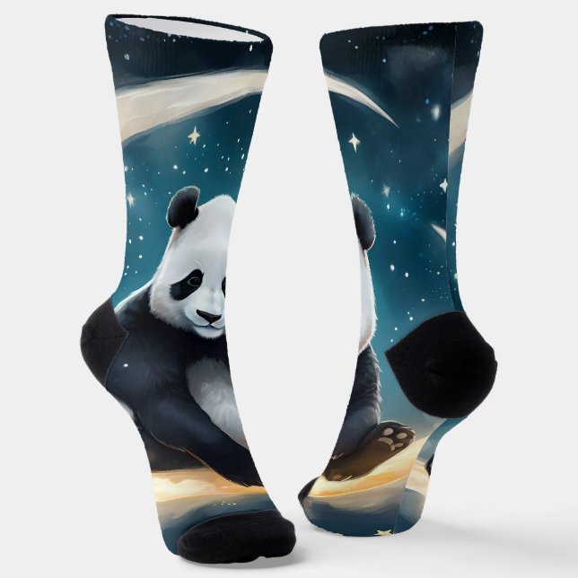 Dreaming in Moonlight: Panda's Celestial Serenade Socks (Angled)