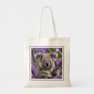 "Dreaming in Purple: A Koala in a Jacaranda Tree Tote Bag