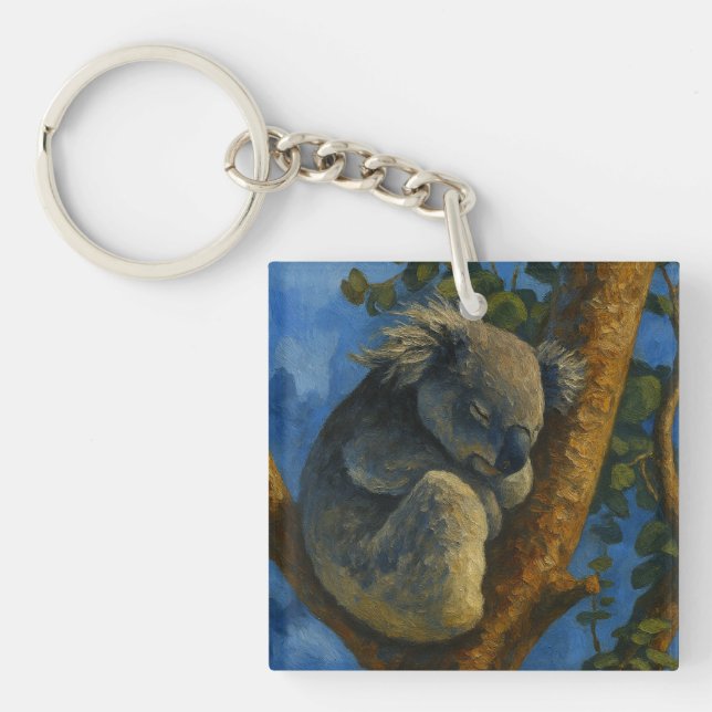 Dreaming in the Eucalyptus – Sleeping Koala Art Key Ring (Front)