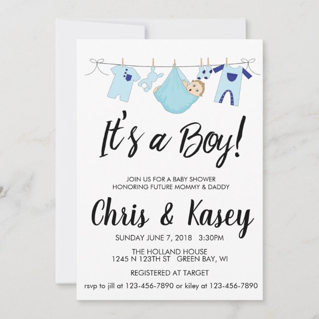 Dreaming it's a boy invitation (Front)