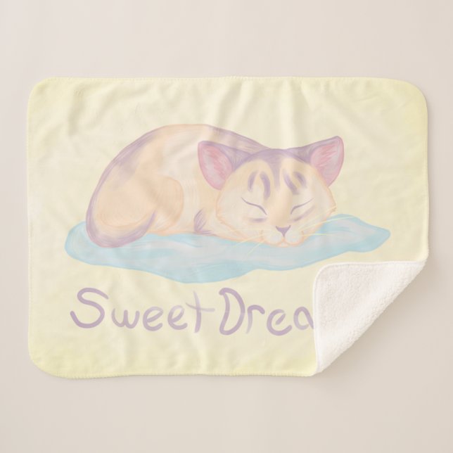 Dreaming Kitten Sherpa Blanket (Front (Horizontal))