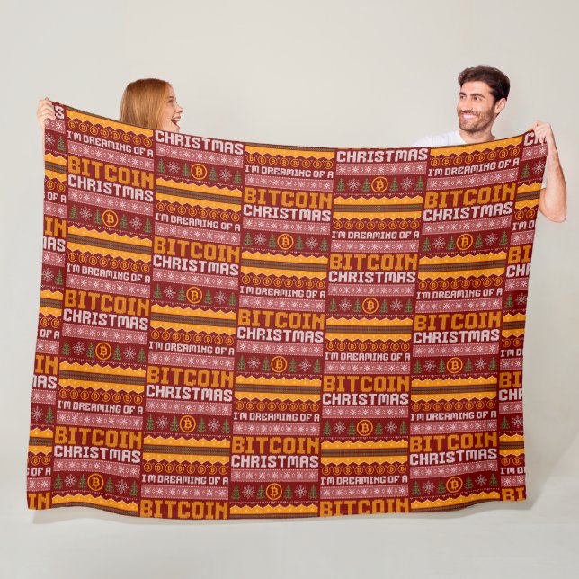 Dreaming of a BITCOIN CHRISTMAS Faux Knit Pattern  Fleece Blanket (In Situ)