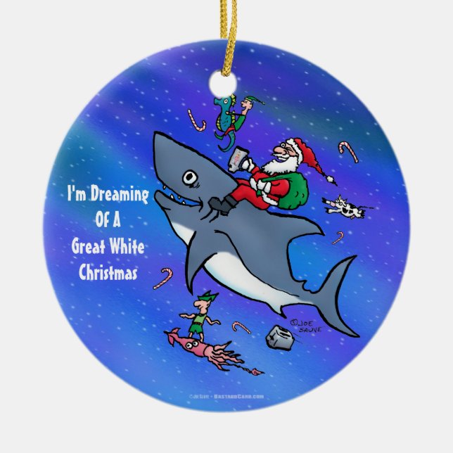 Dreaming Of A Great White Shark Christmas Ceramic Tree Decoration (Front)