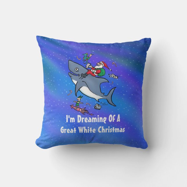 Dreaming Of A Great White Shark Christmas Cushion (Front)
