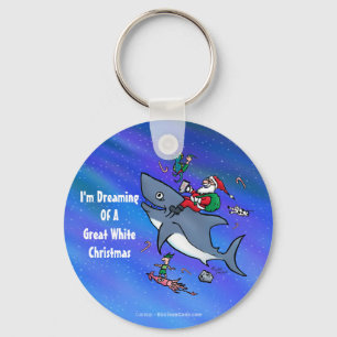 Dreaming Of A Great White Shark Christmas Key Ring