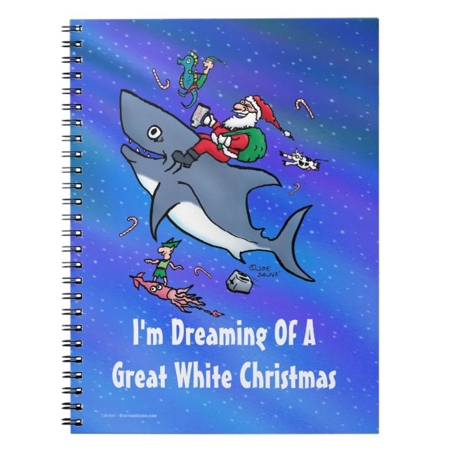 Dreaming Of A Great White Shark Christmas Notebook (Front)