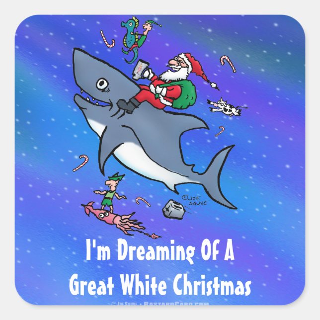 Dreaming Of A Great White Shark Christmas Square Sticker (Front)
