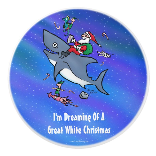 Dreaming Of A Great White Shark Funny Christmas Ceramic Knob (Front)